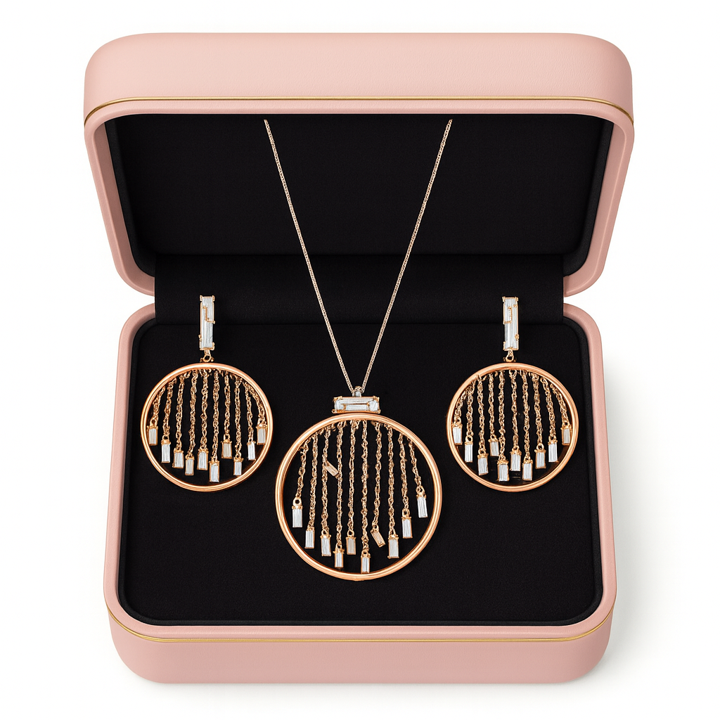 Enchanting Rose Gold Earrings And Pendant Set