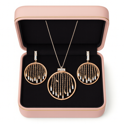 Enchanting Rose Gold Earrings And Pendant Set