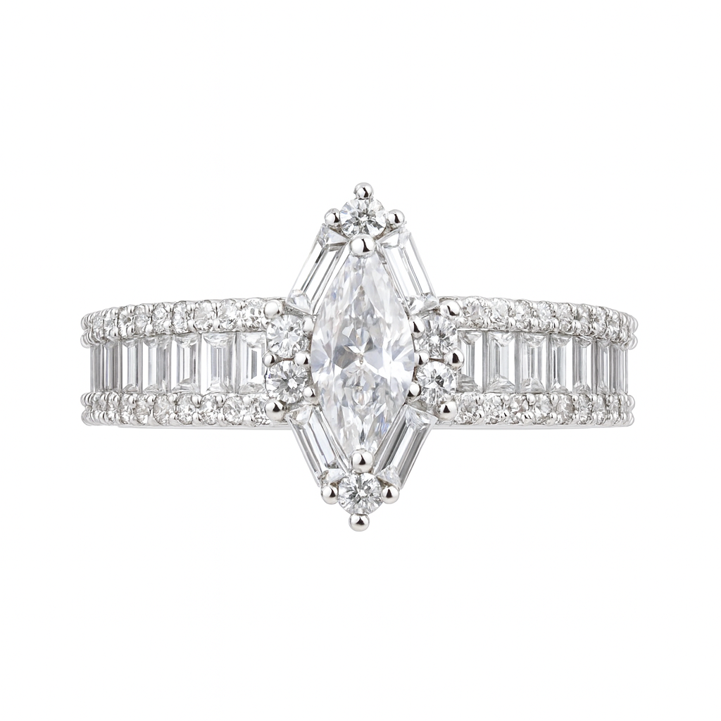 Marquise Diamond Silver Ring