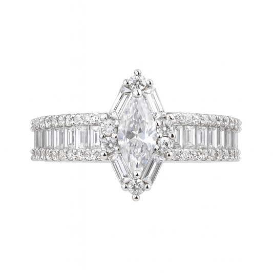 Marquise Diamond Silver Ring