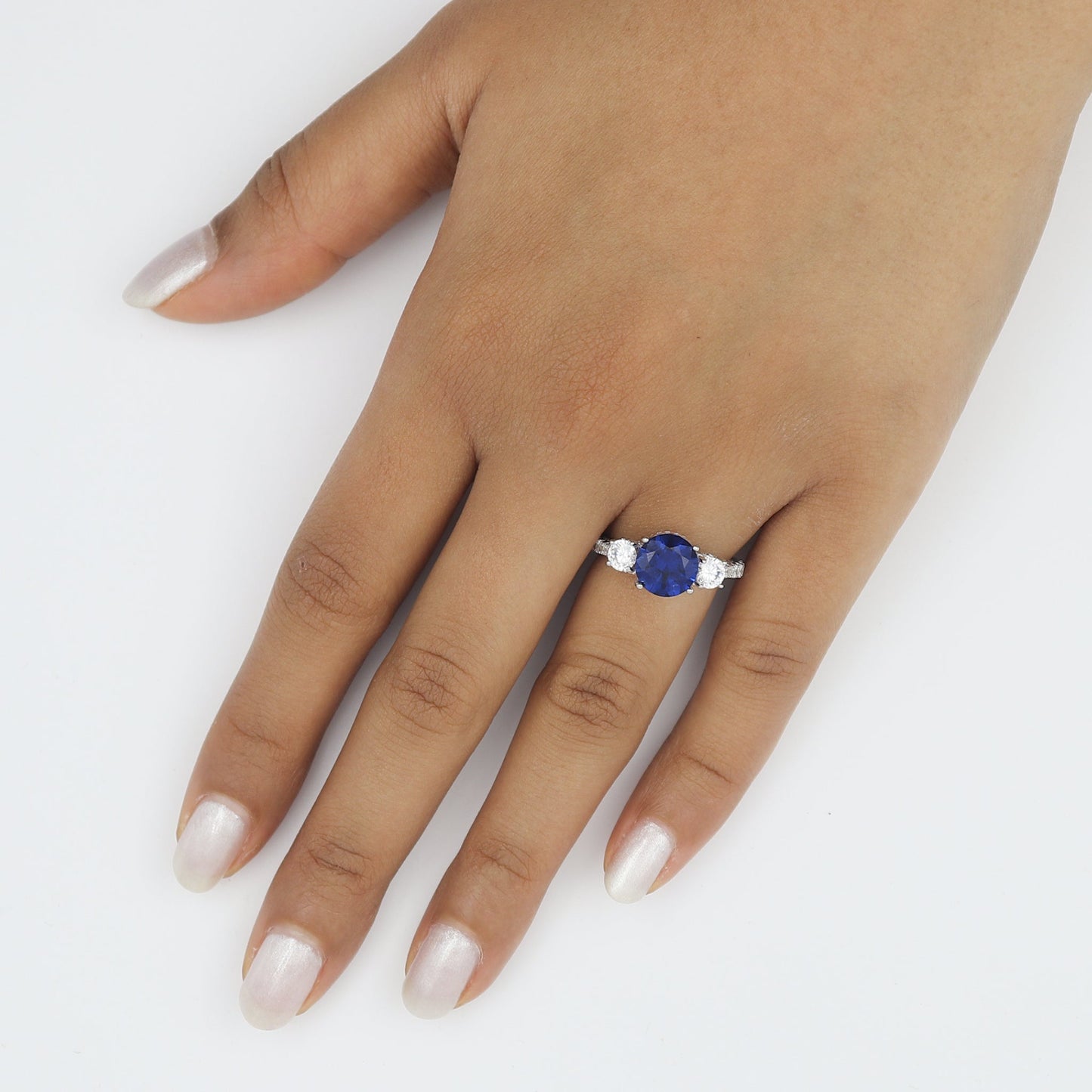 Silver Sapphire And Diamond Crown Ring