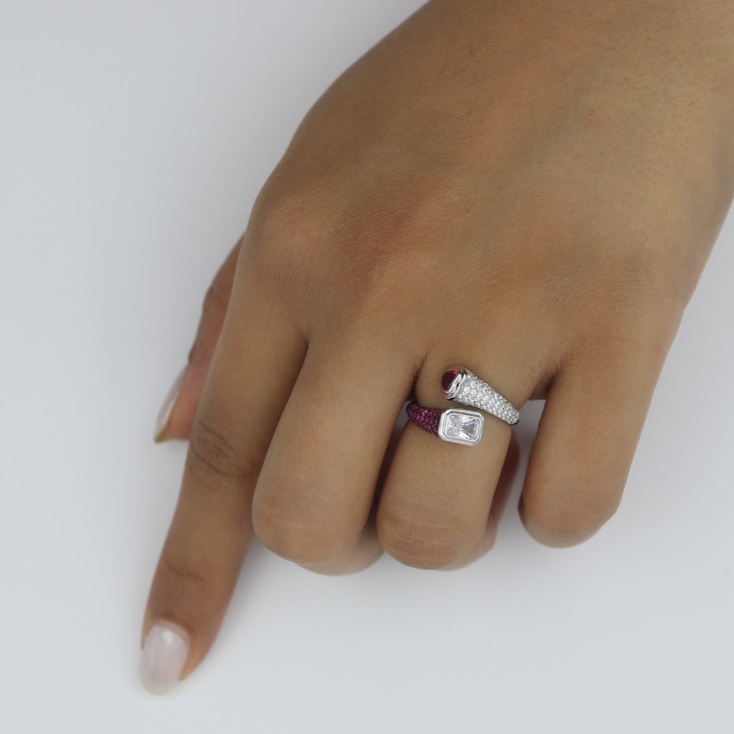 Twirl Ruby And Diamond Silver Ring