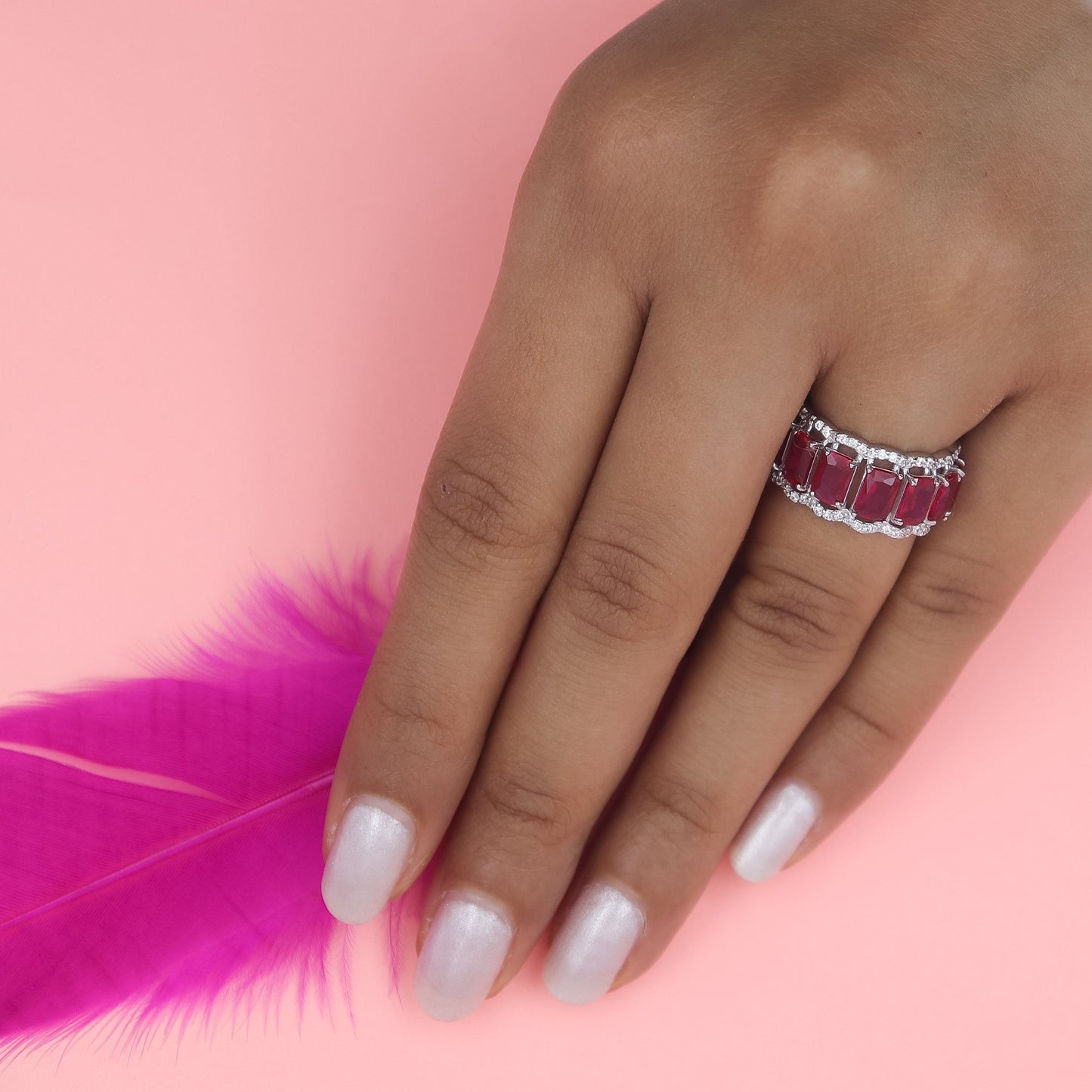 Ruby Eternity Silver Diamond Ring