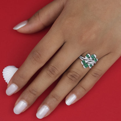 Regal Emerald Diamond Silver Ring