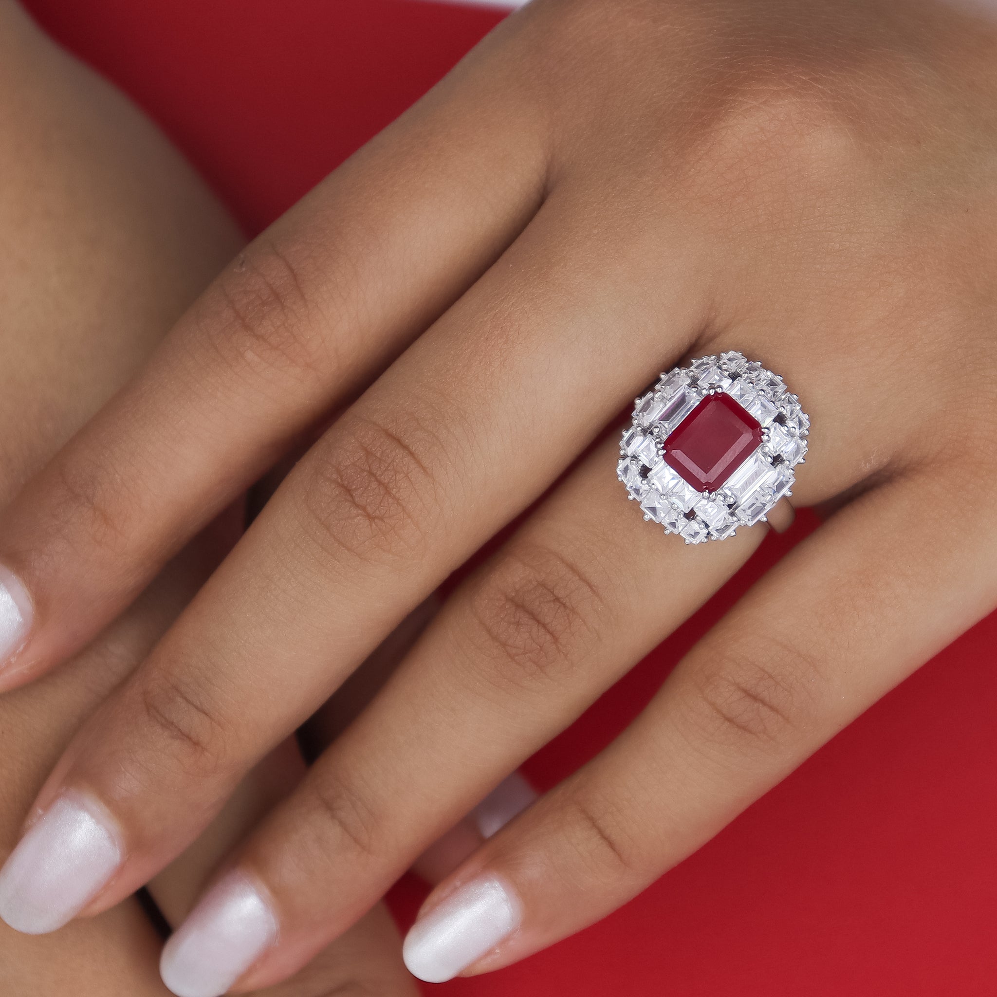 Celestial Ruby And Diamond Silver Ring