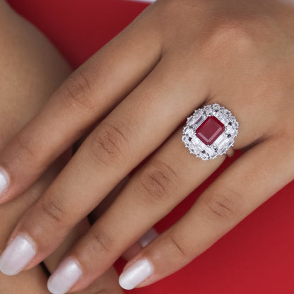 Celestial Ruby And Diamond Silver Ring