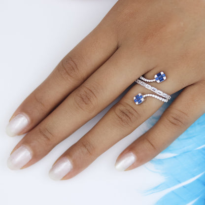 Silver Sapphire And Diamond Spiral Ring