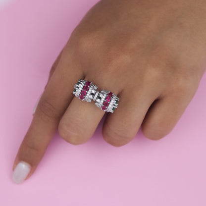Silver Ruby Emerald Barrel Ring