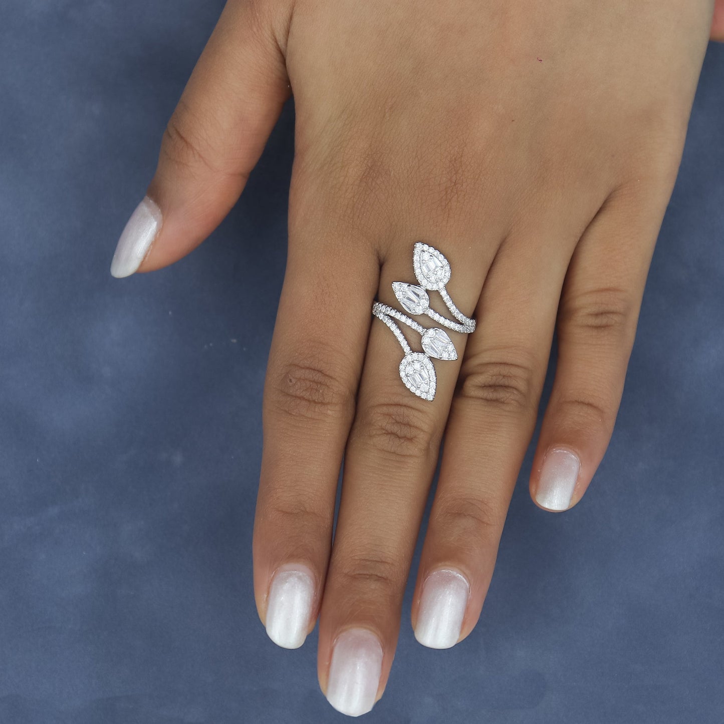 Shimmering Diamond Cocktail Silver Ring