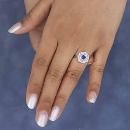 Sapphire Floral Charm Silver Ring