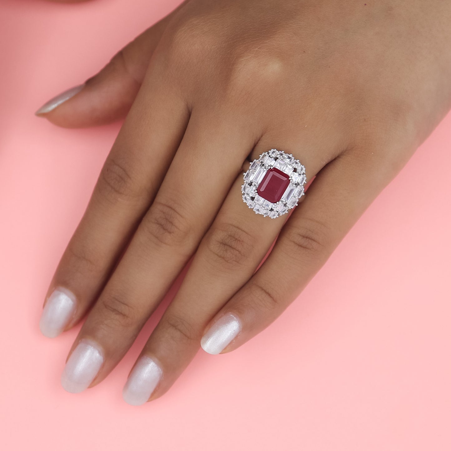 Celestial Ruby And Diamond Silver Ring