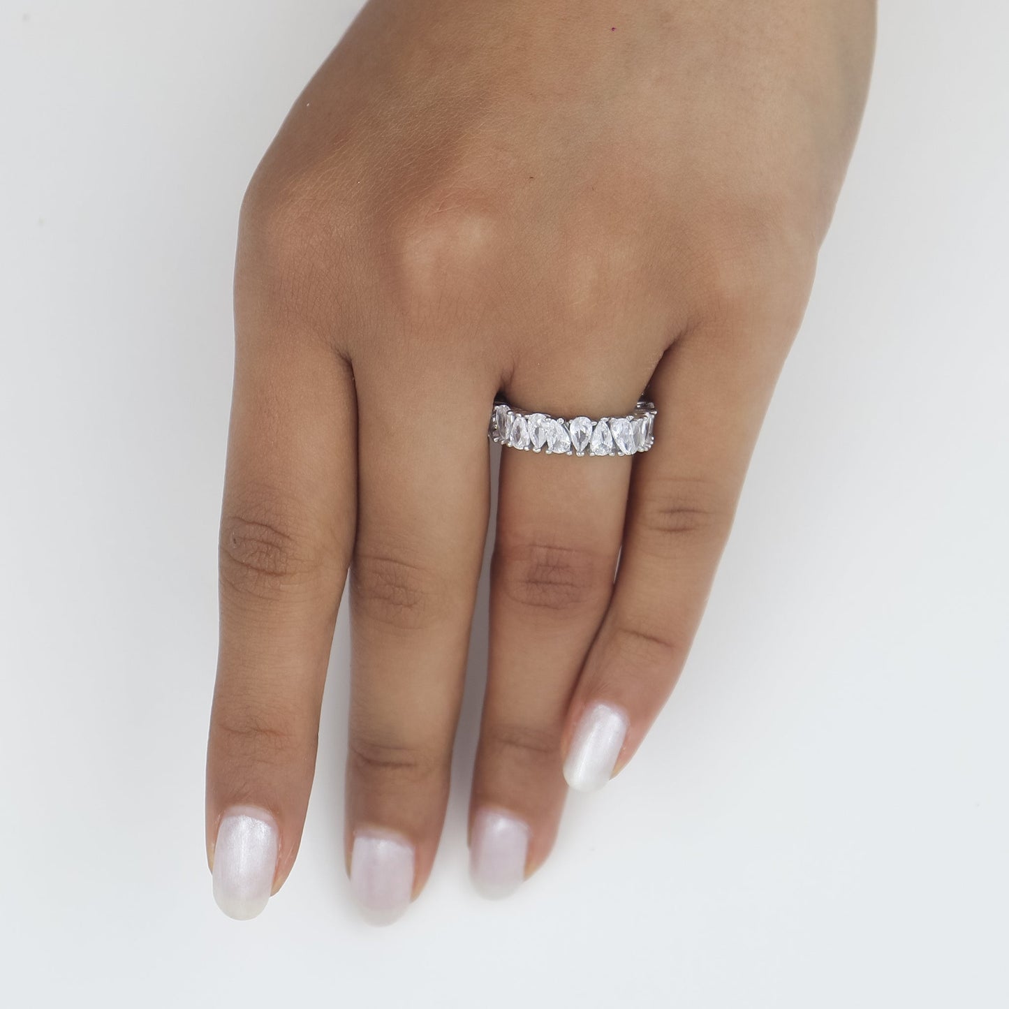 Mystic Pear Eternity Diamond Band Silver Ring