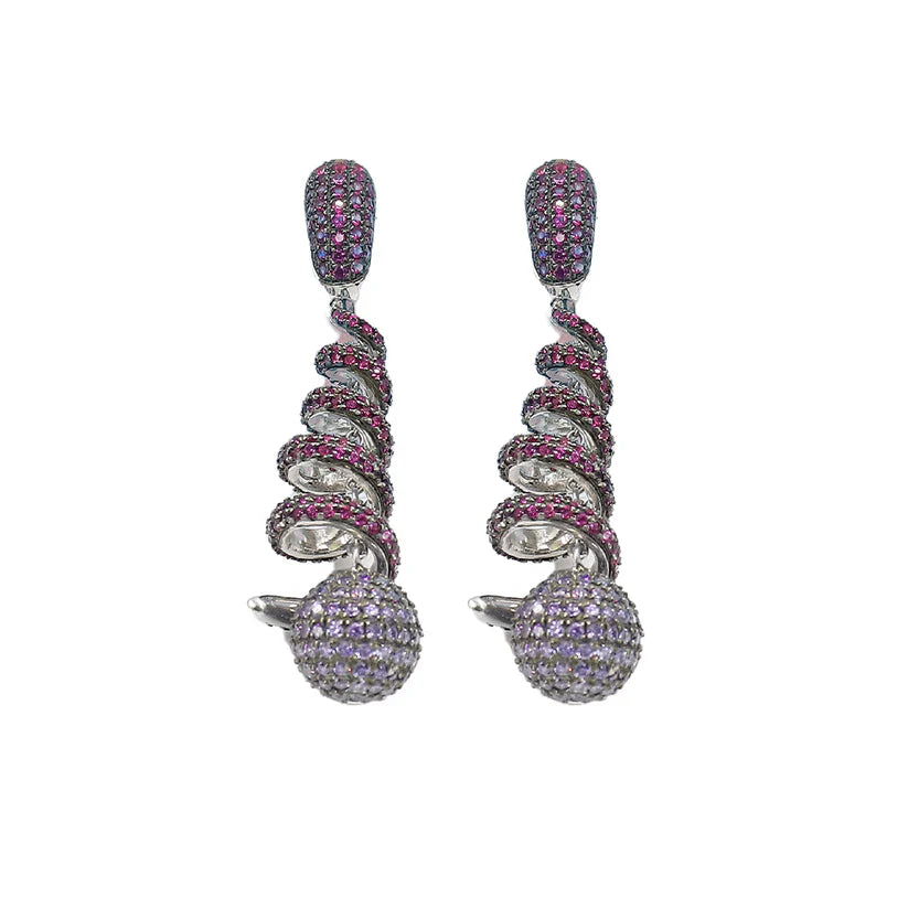 Dazzling Pink And Purple Spiral Silver Earrings