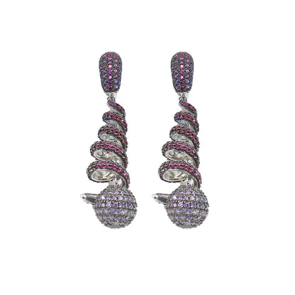 Dazzling Pink And Purple Spiral Silver Earrings