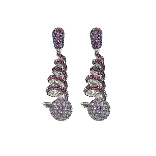 Dazzling Pink And Purple Spiral Silver Earrings