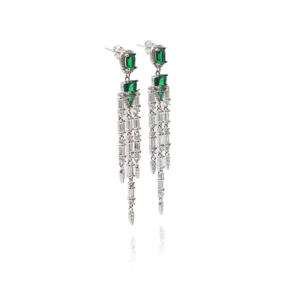 Sleek Emerald Drop Silver Earrings