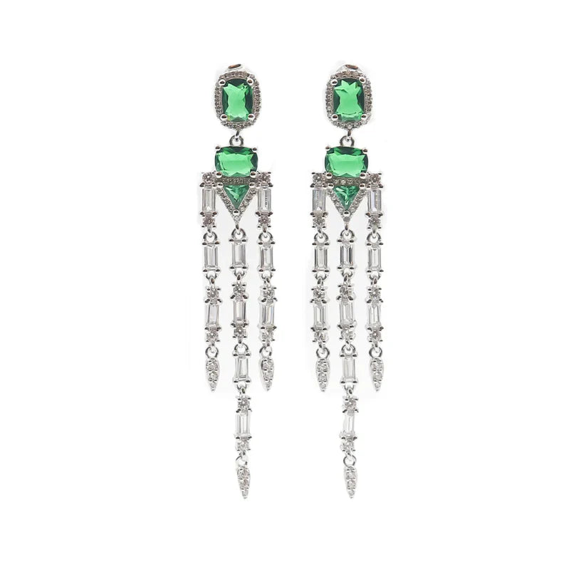 Sleek Emerald Drop Silver Earrings