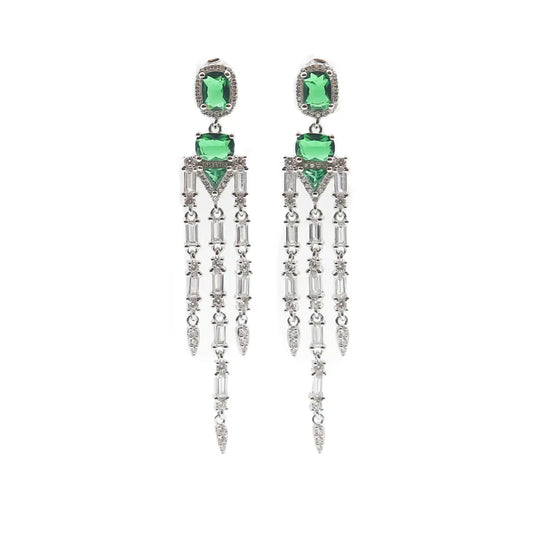 Sleek Emerald Drop Silver Earrings