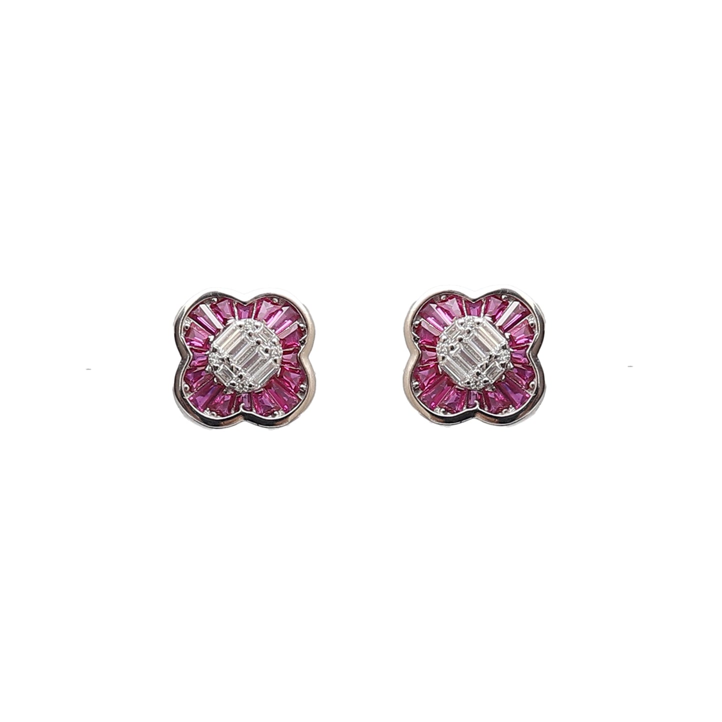 Diamond And Ruby Studs Silver Earrings