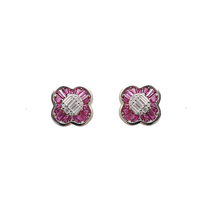 Diamond And Ruby Studs Silver Earrings