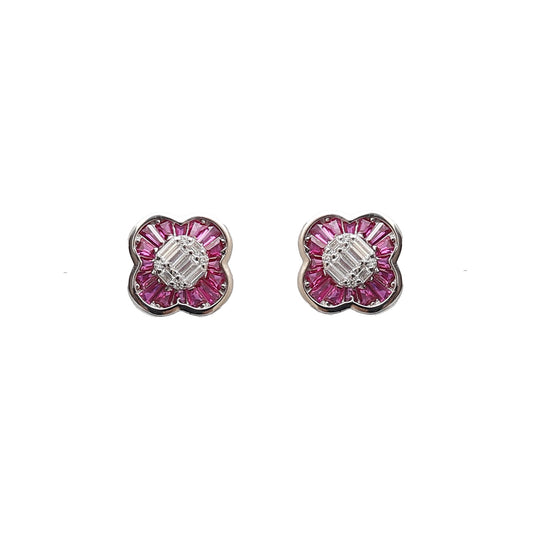 Diamond And Ruby Studs Silver Earrings