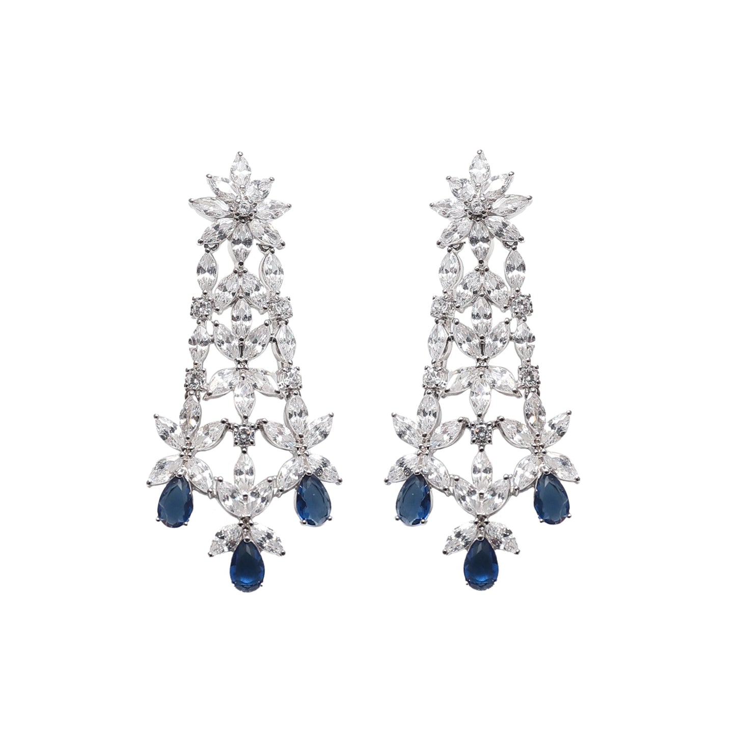 Royal Sapphire Cocktail Diamond Silver Earrings