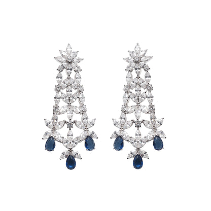 Royal Sapphire Cocktail Diamond Silver Earrings
