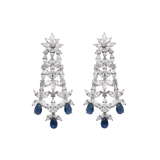 Royal Sapphire Cocktail Diamond Silver Earrings