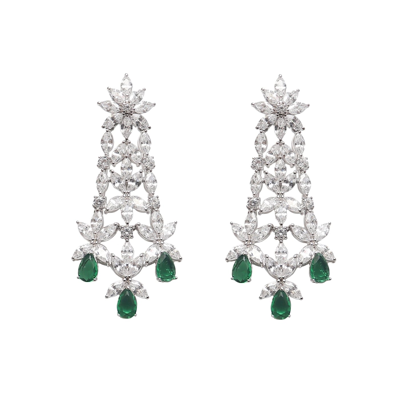 Royal Emerald Cocktail Diamond Silver Earrings