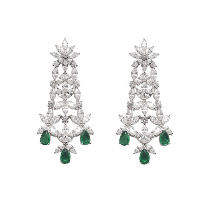 Royal Emerald Cocktail Diamond Silver Earrings