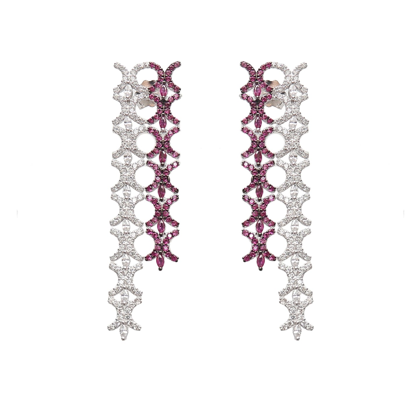 Elegance Ruby Diamond Fall Silver Earrings