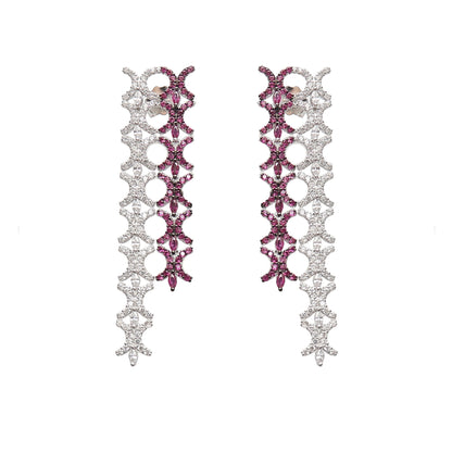 Elegance Ruby Diamond Fall Silver Earrings