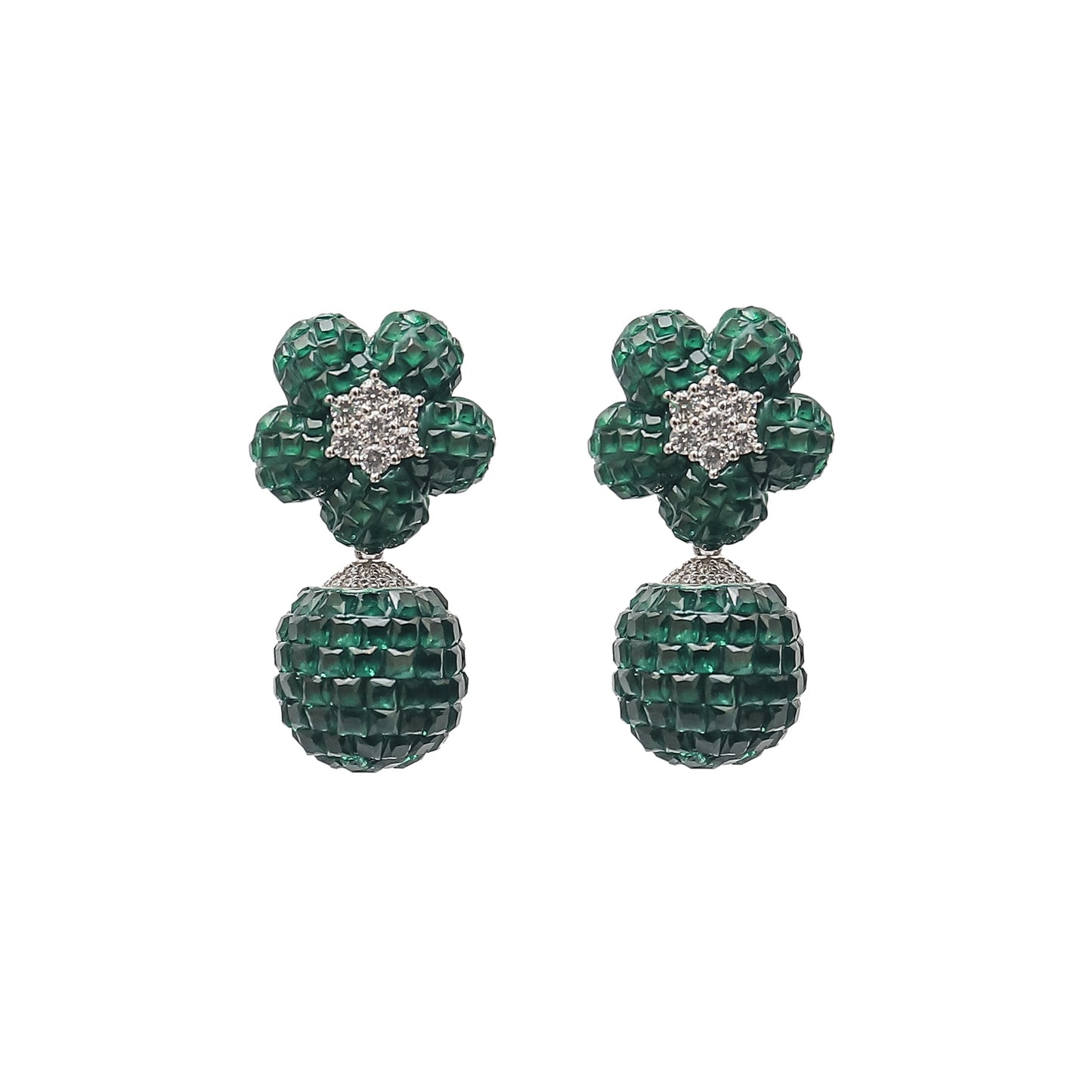 Emerald Ball Drop Silver Earrings