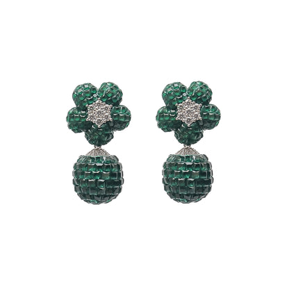 Emerald Ball Drop Silver Earrings