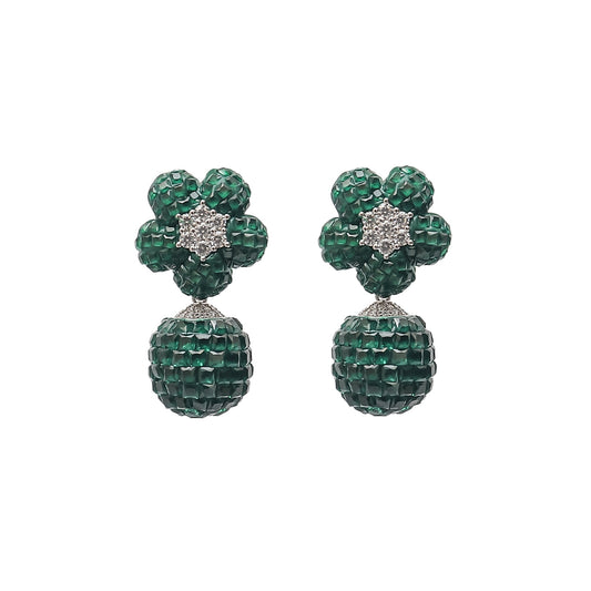 Emerald Ball Drop Silver Earrings