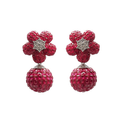 Ruby Ball Drop Silver Earrings