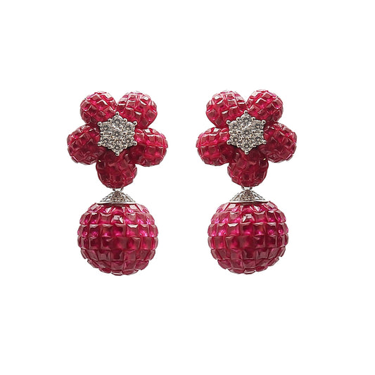 Ruby Ball Drop Silver Earrings