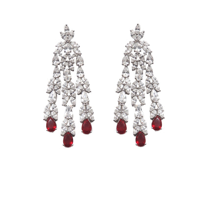 Statement Ruby Cocktail Diamond Silver Earrings