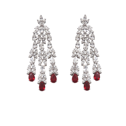 Statement Ruby Cocktail Diamond Silver Earrings