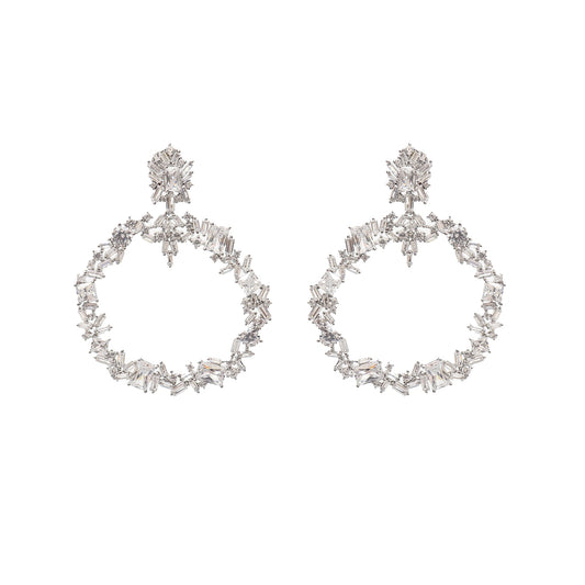 Diamond Statement Hoops Silver Earrings