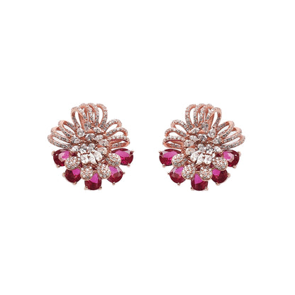 Rose Gold Ruby And Diamond Statement Silver Earrings
