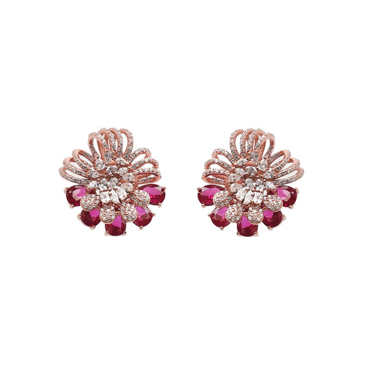 Rose Gold Ruby And Diamond Statement Silver Earrings