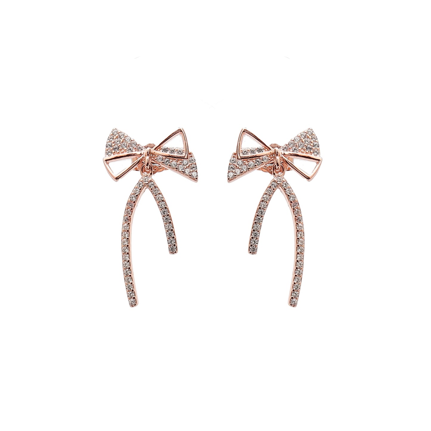 Rosegold Bow Diamonds Silver Earrings