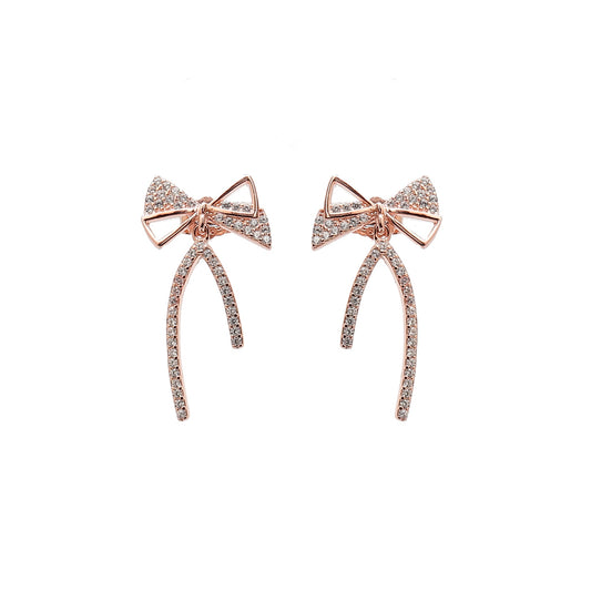 Rosegold Bow Diamonds Silver Earrings
