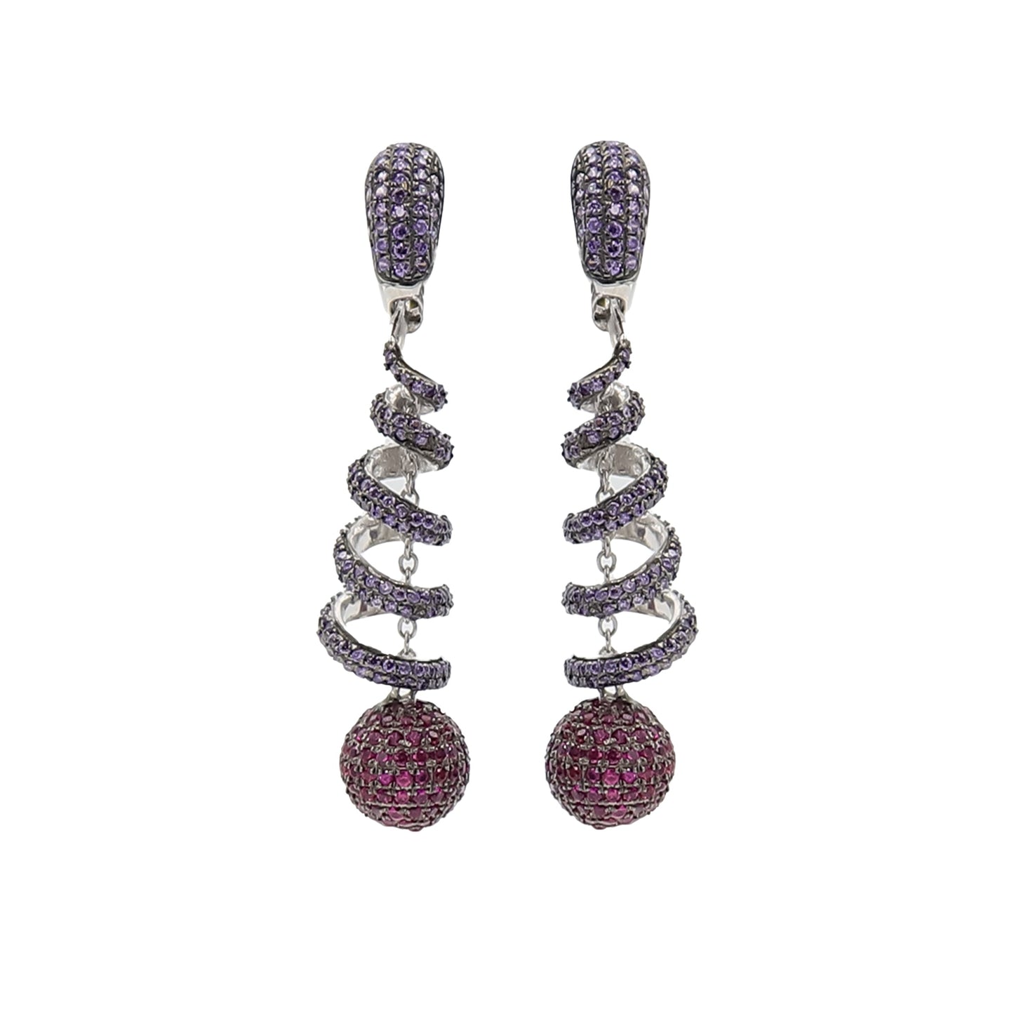 Dazzling Purple And Pink Spiral Silver Earrings