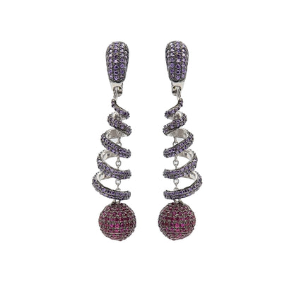 Dazzling Purple And Pink Spiral Silver Earrings