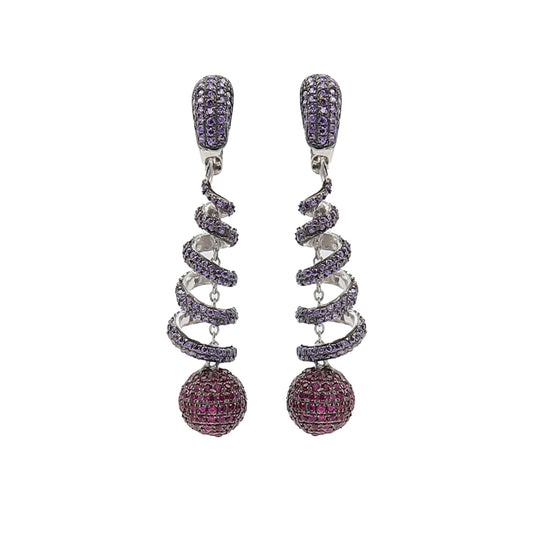 Dazzling Purple And Pink Spiral Silver Earrings