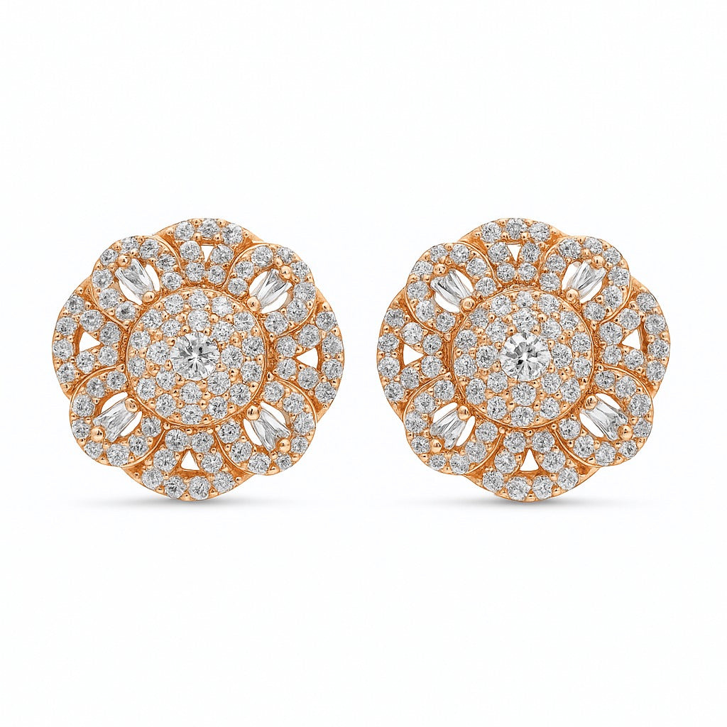 Crystal Shimmer Rosegold Studs Silver Earrings