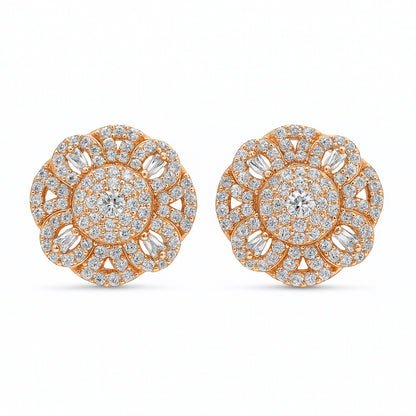 Crystal Shimmer Rosegold Studs Silver Earrings