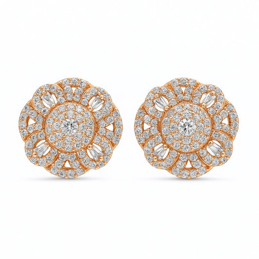 Crystal Shimmer Rosegold Studs Silver Earrings
